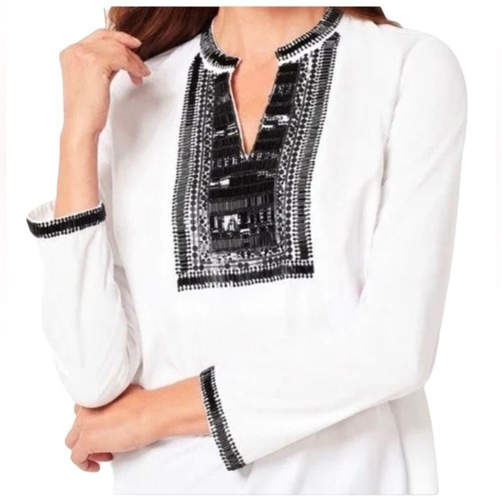 RSVP my Talbots white tunic top with black beads size extra small